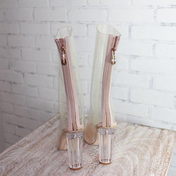 Cape Robin Translucent Lucite Block Heel Boots - Picture 3 of 5
